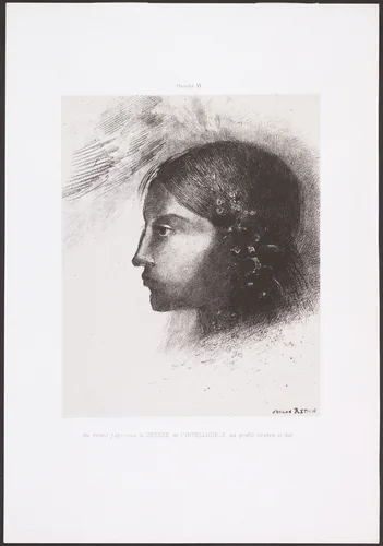 Upon Waking, I Saw the Goddess of the Intelligible, with Her Severe and Hard Profile (Au réveil, j'aperçus la déesse de l'intelligible au profil sévère et dur) from Homage to Goya (Hommage à Goya) by Odilon Redon, print, 1885