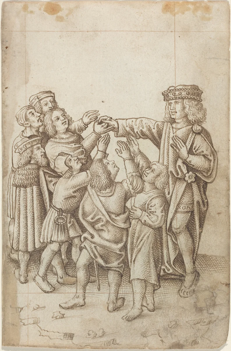 "Do Not Give Your Right Hand to All and Sundry" [fol. 13 recto] by French early 16th Century, drawing, 1512-1515