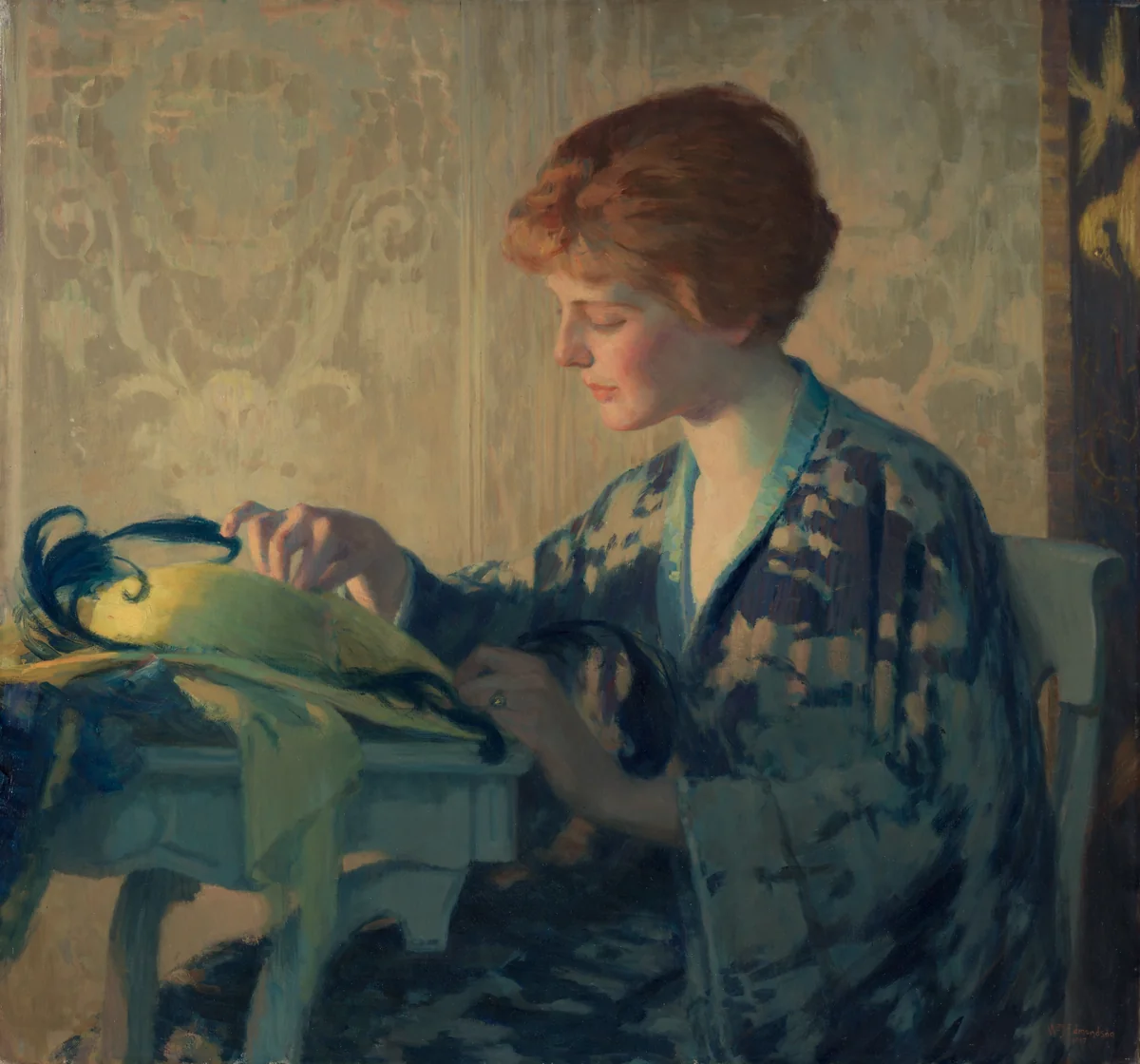 The Blue Feather by William J. Edmondson, painting, 1917