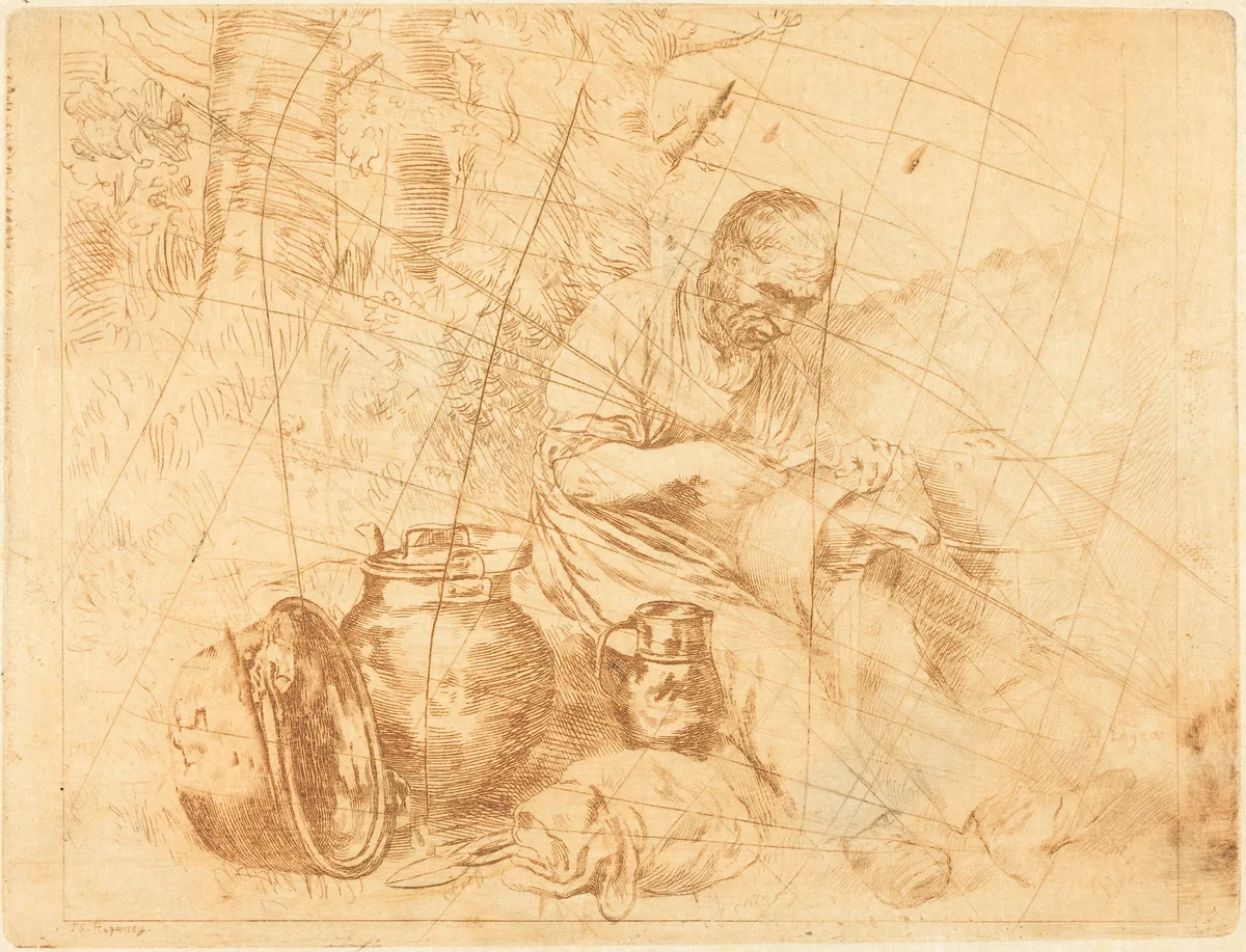 The Tinker (Le retameur) by Felix Régamey; Alphonse Legros, print, 1844-1907