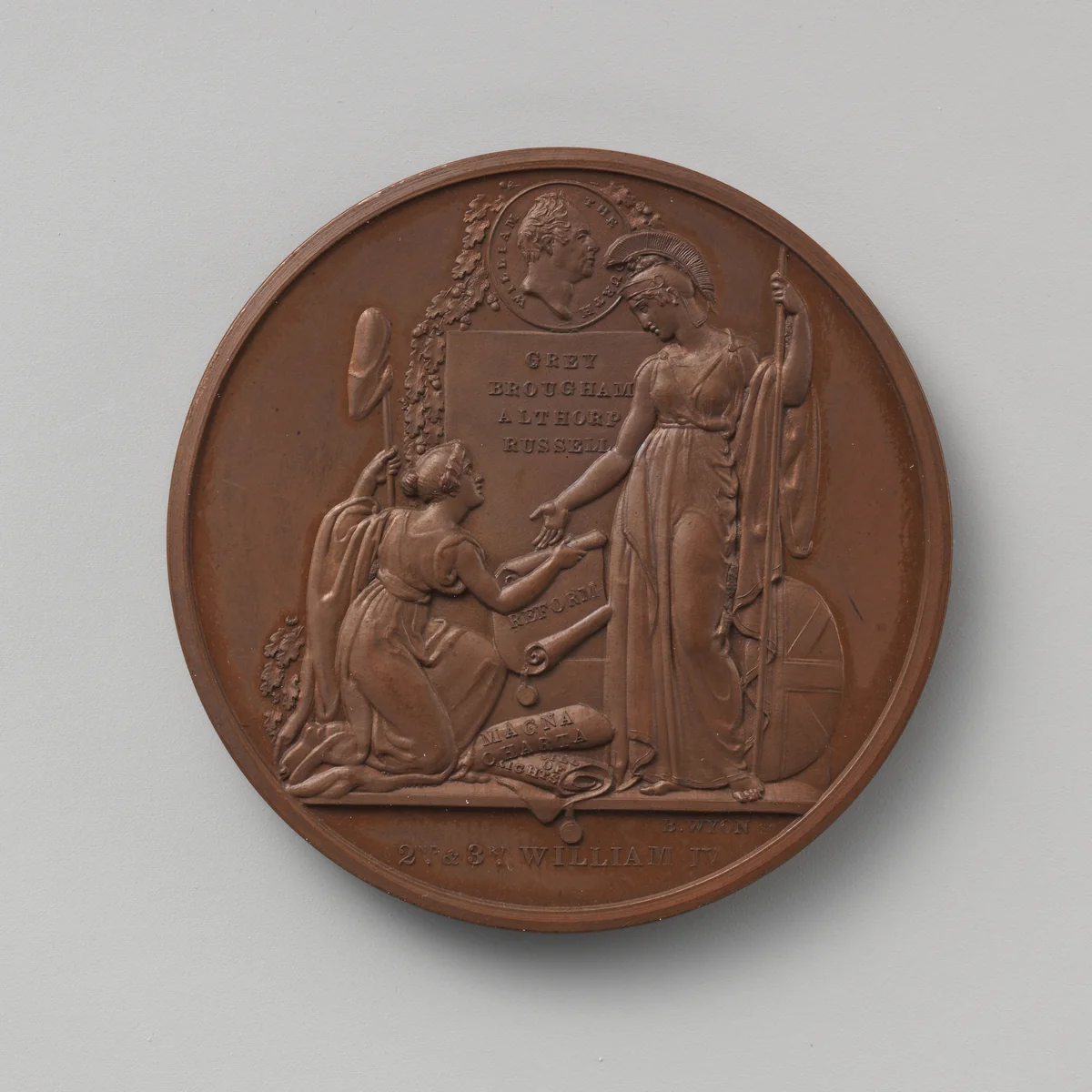 A Whig Medal, evidently issued by the city, to Commemorate the Passage of the 2nd Reform Bill, 1832 by Benjamin Wyon, metalwork, 1832