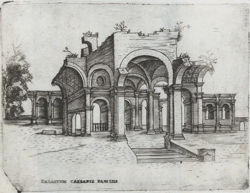 Mercurii Templum, from a Series of Prints depicting (reconstructed) Buildings from Roman Antiquity by Monogrammist G.A. with the Caltrop, book, 1530-1550