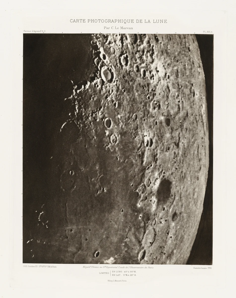 Carte photographique de la lune, planche XXI.A (Photographic Chart of the Moon, plate XXI.A) by Charles Le Morvan, photograph, 1905-1914