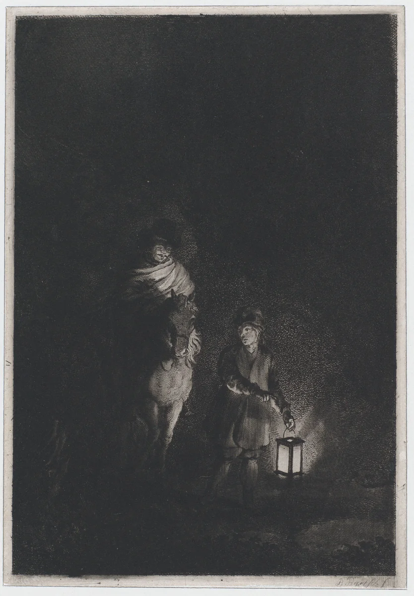 Rider and boy with lantern by Adam von Bartsch, print, 1797
