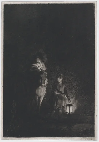 Rider and boy with lantern by Adam von Bartsch, print, 1797