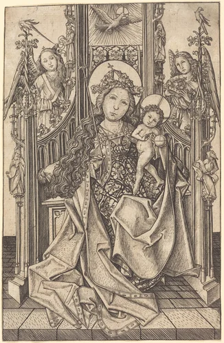 Madonna and Child Enthroned by Master E. S., print, 1466