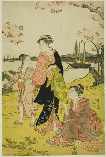 Viewing Cherry Blossoms at Goten Hill by Chobunsai Eishi, print, 1782-1792