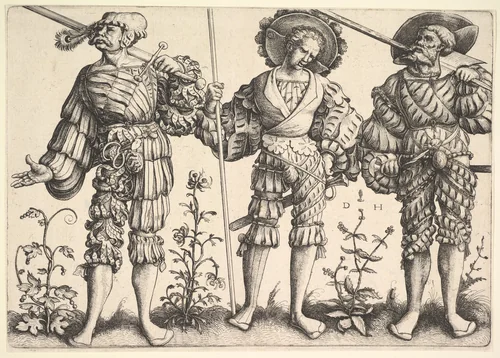 Three German Soldiers by Daniel Hopfer, print, 1480-1536