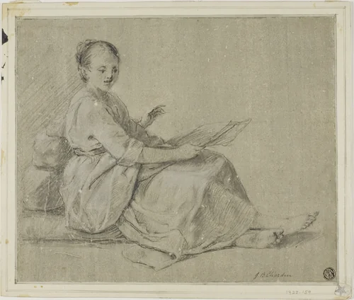 Barefoot Woman Seated on Ground by Jean Baptiste Siméon Chardin, drawing, 1719-1779