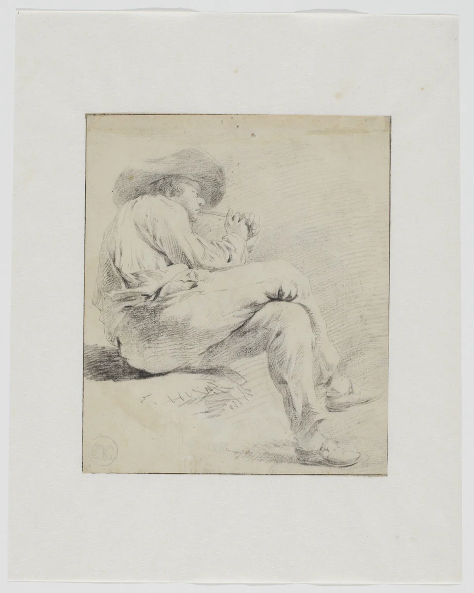 Zittende man, een pijp rokend by anonymous, drawing, 1700-1799