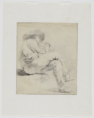 Zittende man, een pijp rokend by anonymous, drawing, 1700-1799