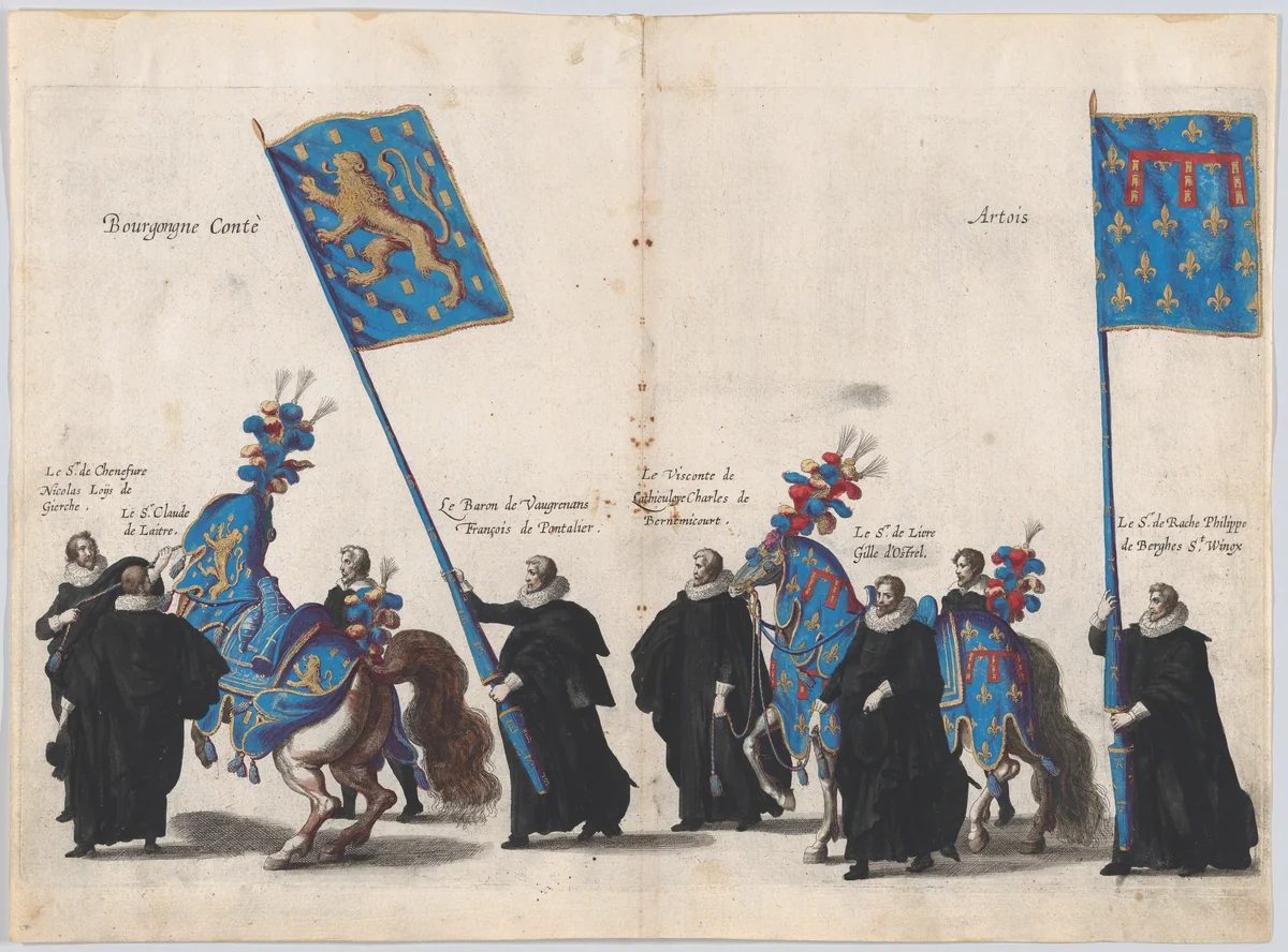 Plate 64: The magistrates of the city of Brussels marching in the funeral procession of Archduke Albert of Austria; from 'Pompa Funebris ... Alberti Pii' by Cornelis Galle, print, 1623