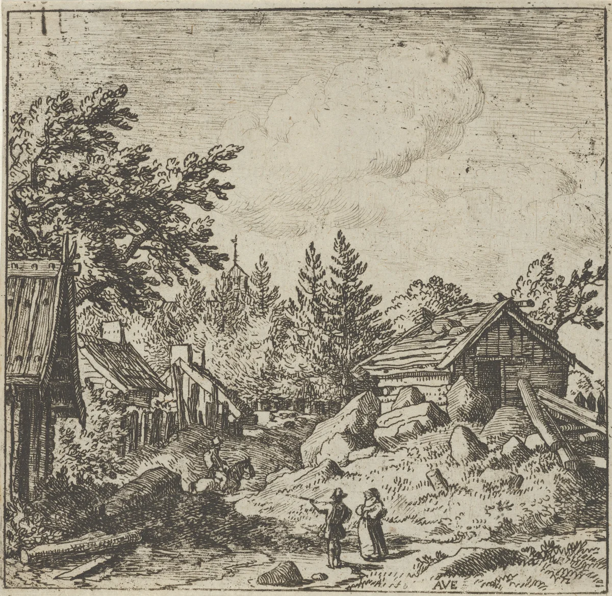 The Hamlet on the Montainous Ground by Allart van Everdingen, print, 1621-1675