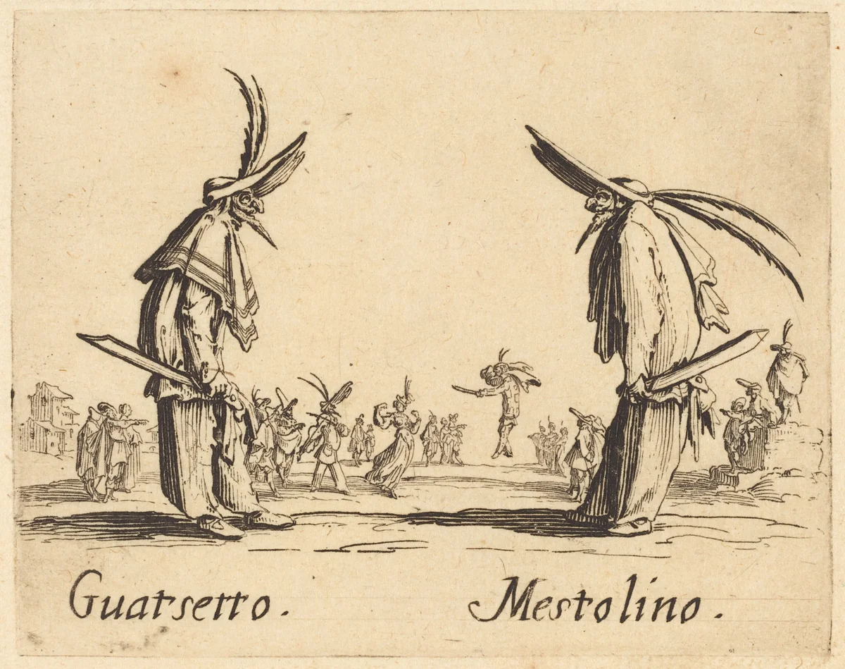 Guatsetto and Mestolino by Jacques Callot, print, 1622