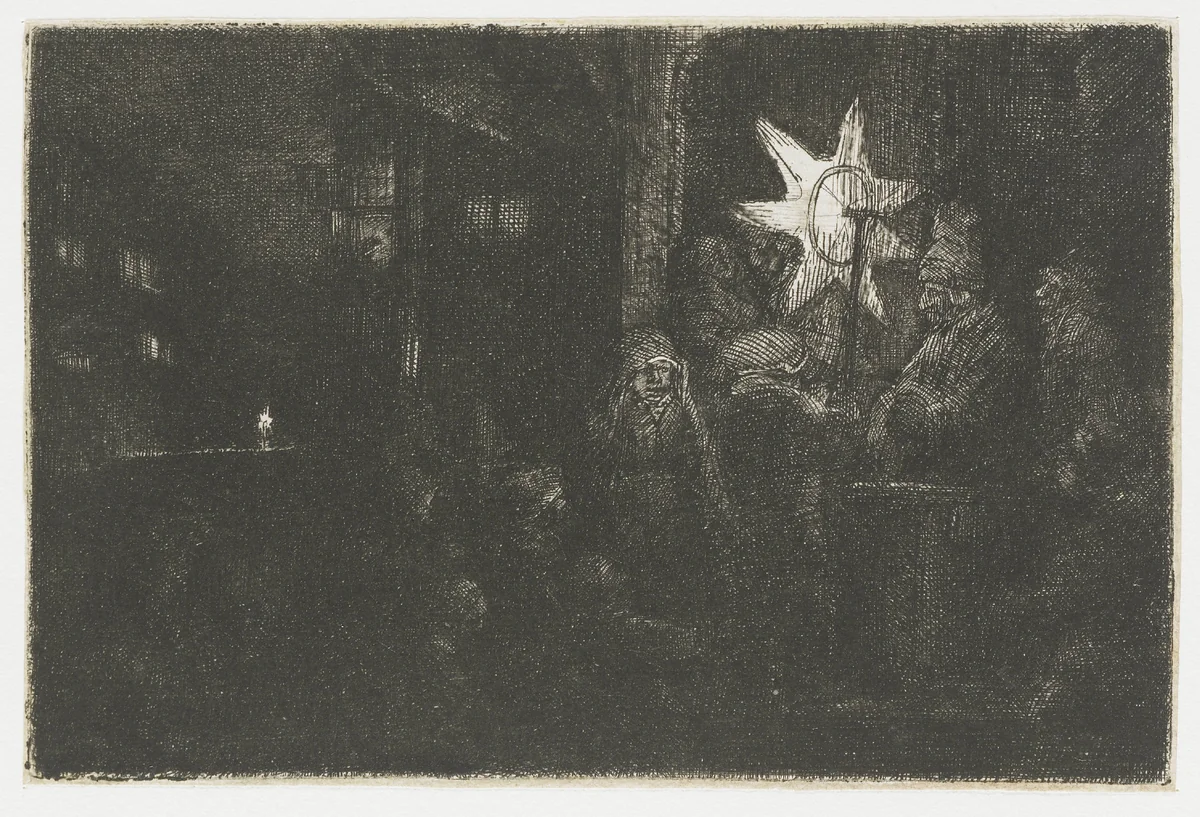 The Star of the Kings: a night piece by Rembrandt van Rijn, print, 1651