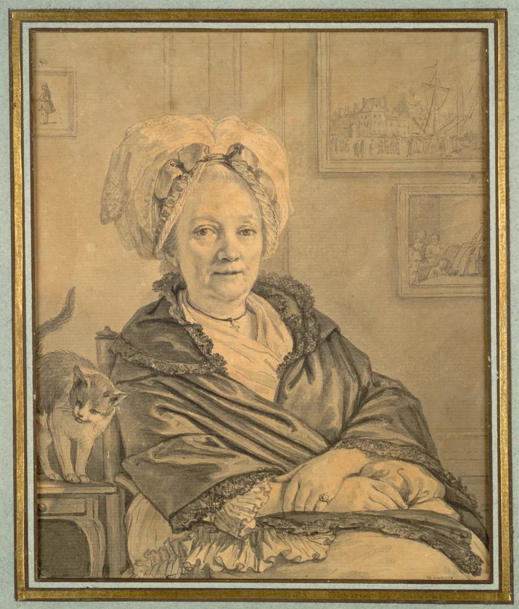 Seated Woman with a Cat by Jean Michel Moreau, drawing, 1771-1781