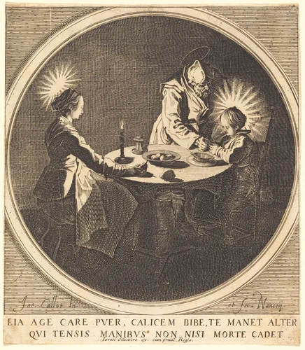 The Holy Family at Table by Jacques Callot, print, 1628