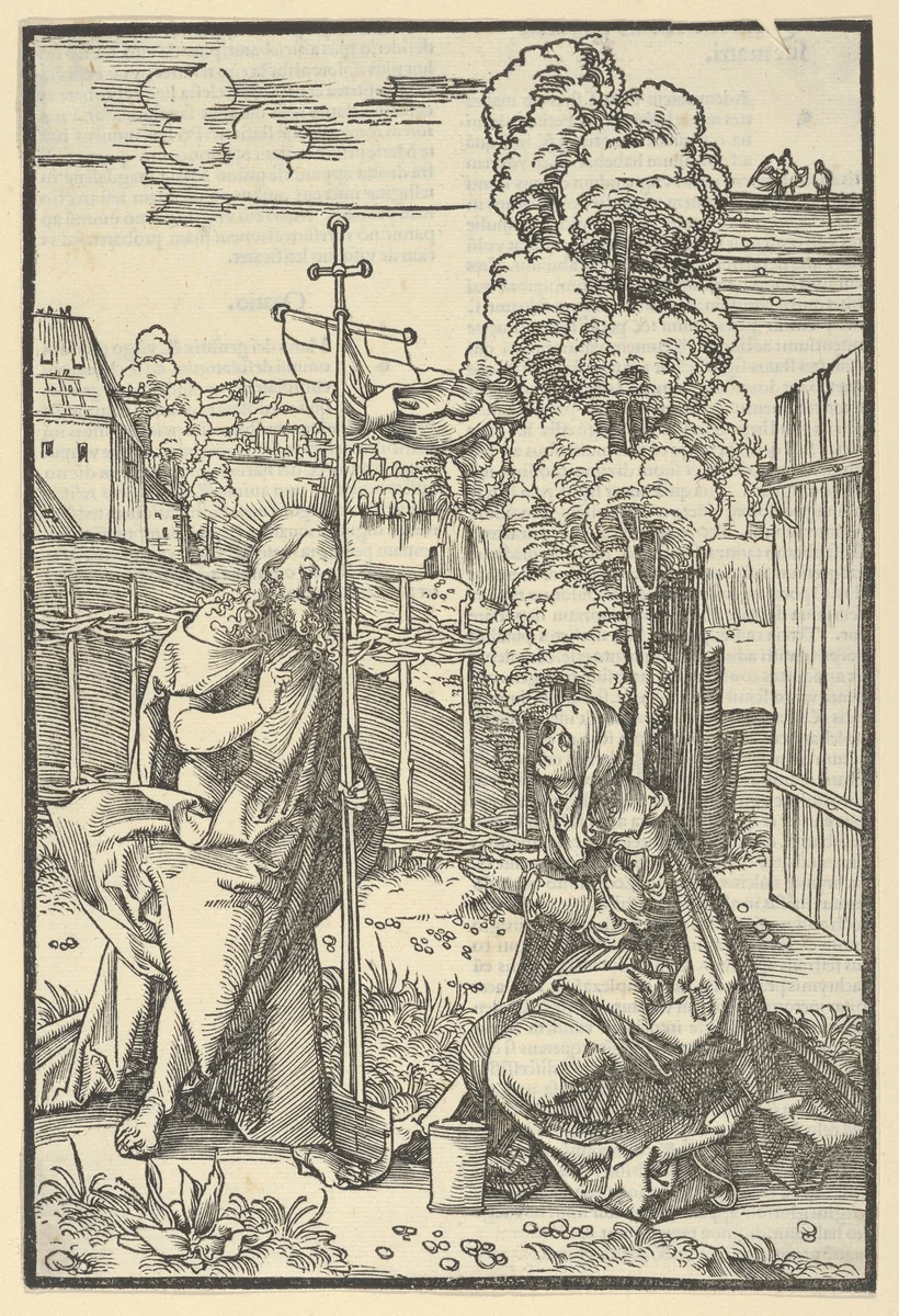 Christ Appearing to Mary Magdalen (Noli Me Tangere), from Speculum passionis domini nostri Ihesu Christi by Hans Schäufelein, print, 1507