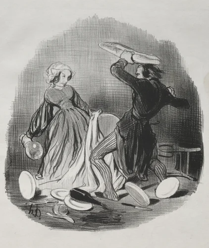 Ah! You Think Your Wife Does Not Provide Enough for You, Villain. . . . by Honoré Daumier, print, 1841