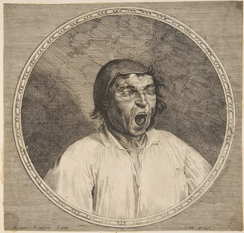 A Peasant Yawning by Lucas Vorsterman, print, 1600-1700