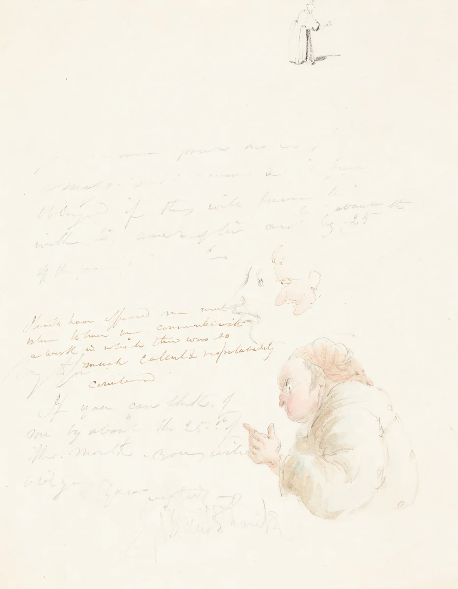 Half-Length of a Lawyer and Other Sketches by George Cruikshank, drawing, 1792-1878
