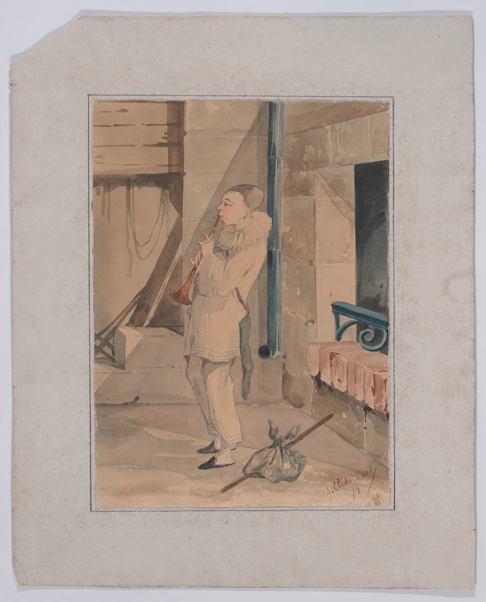 Pierrot by Samuel Clédat, drawing, 1875