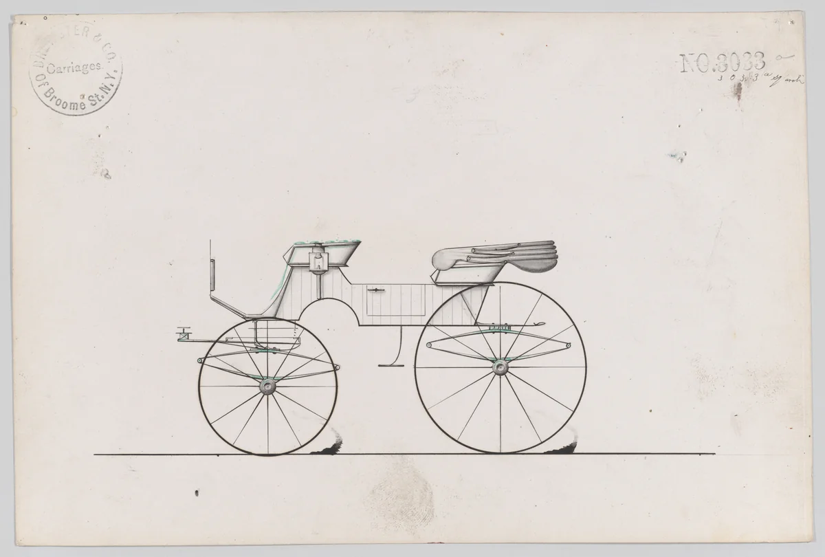 Design for 2 seat Phaeton, no. 3033a by Brewster & Co., drawing, 1874