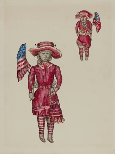 Knitted Doll with Flag by Verna Tallman, index of american design, 1937