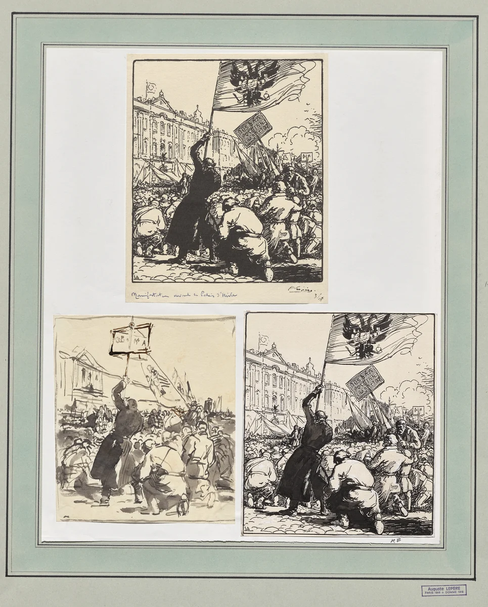 Manifêstation devant le Palais d'Hiver by Auguste Louis Lepère, drawing, 1914