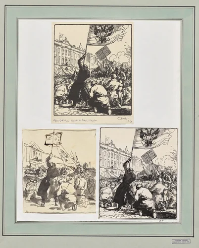 Manifêstation devant le Palais d'Hiver by Auguste Louis Lepère, drawing, 1914