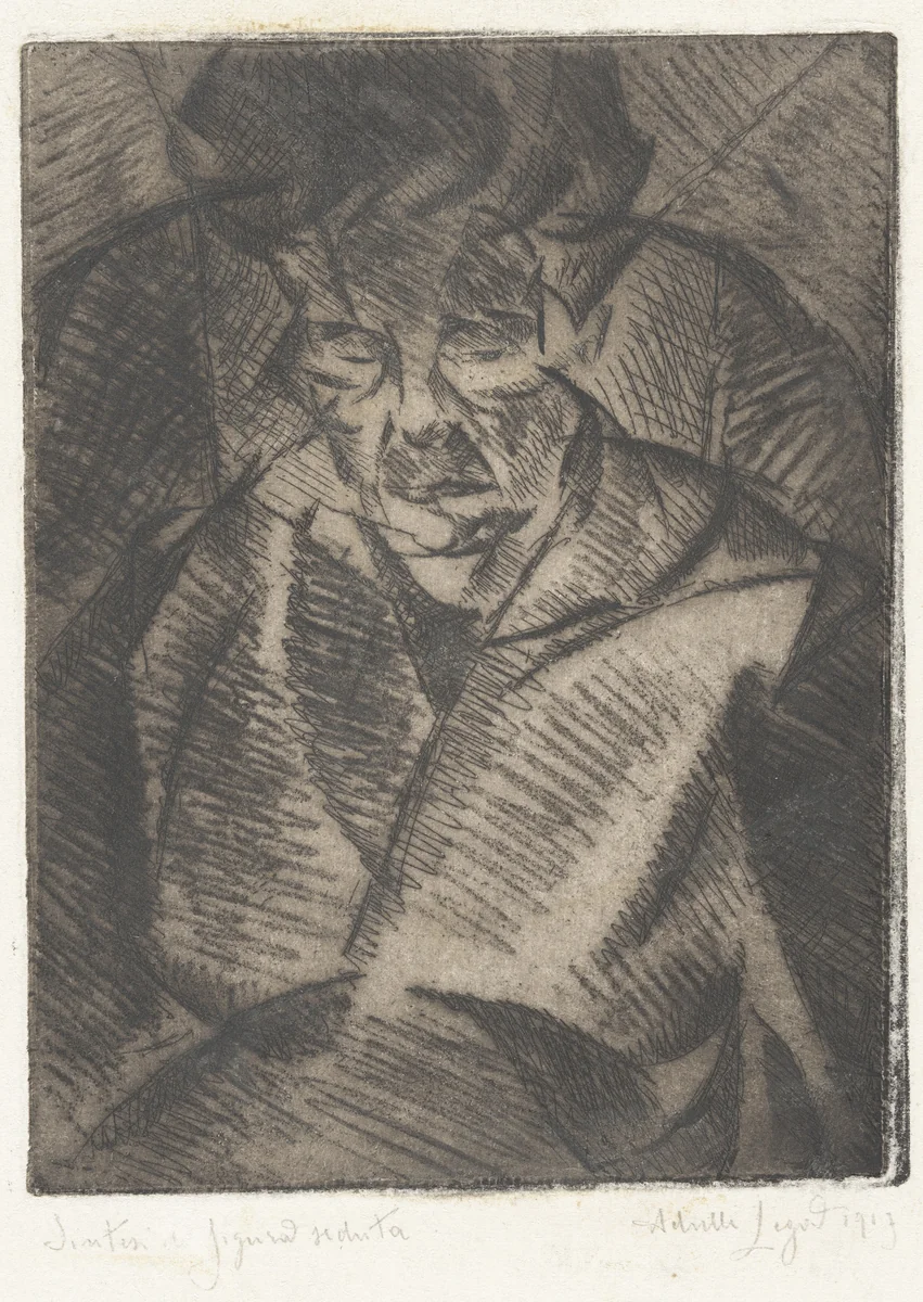 Sintesi di figura seduta (Synthesis of a Seated Figure) by Achille Lega, print, 1917
