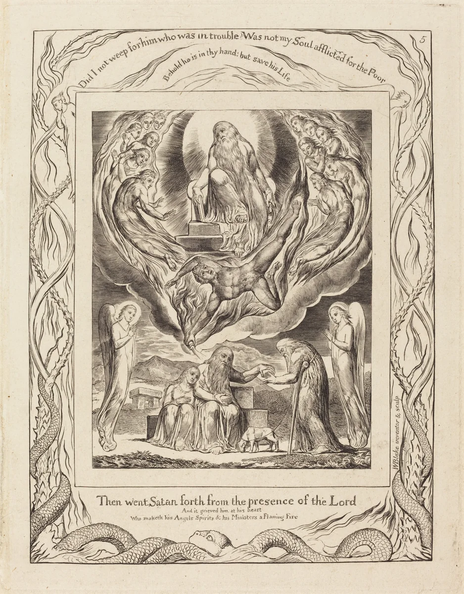 Satan Going Forth from the Presence of the Lord by William Blake, print, 1825