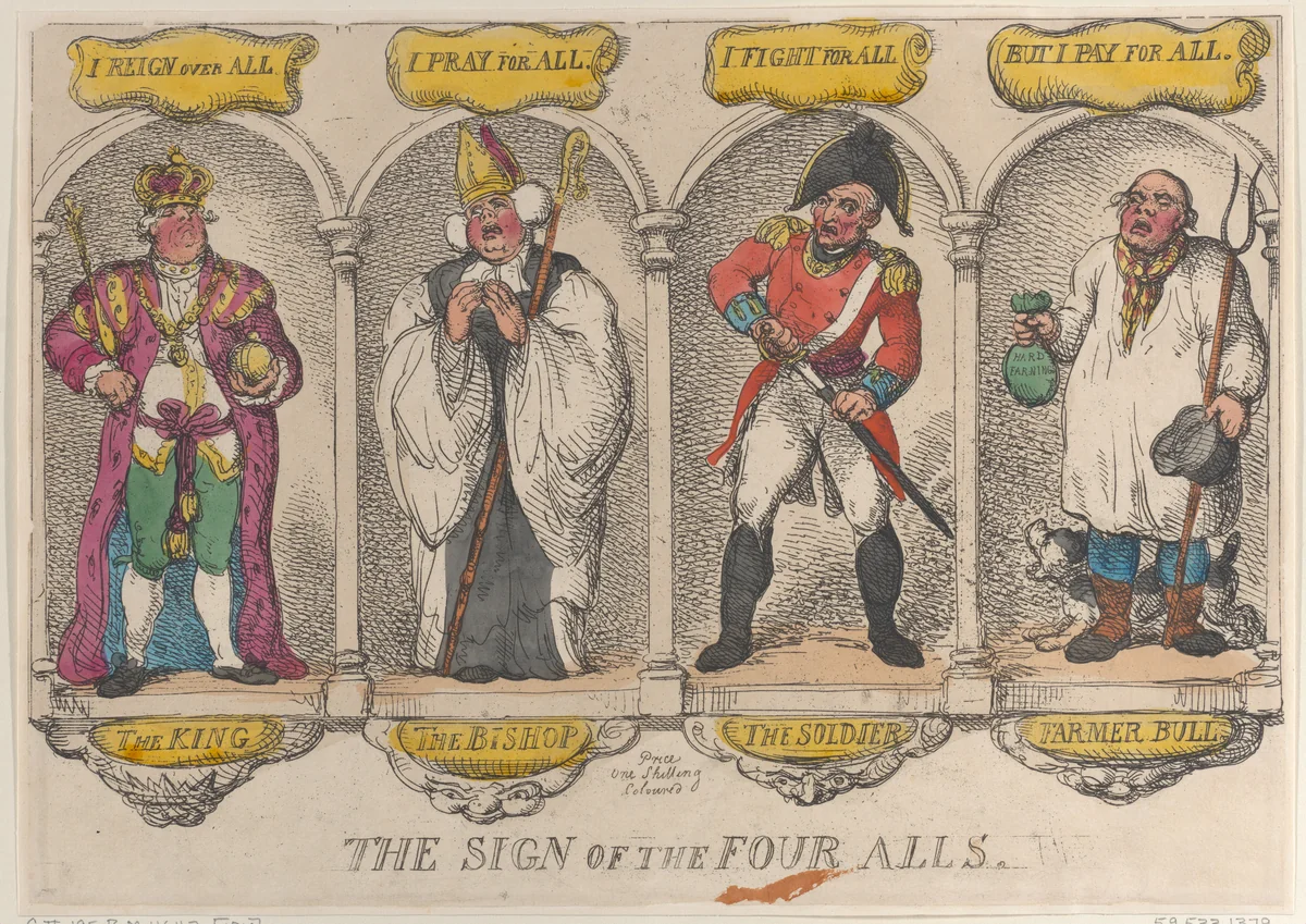 The Sign of the Four Alls by Thomas Rowlandson, print, 1810