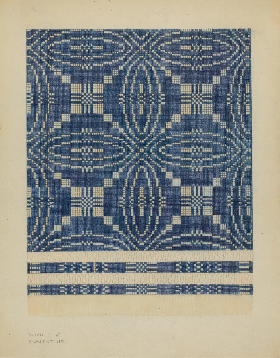 Woven Coverlet by Elizabeth Valentine, index of american design, 1936