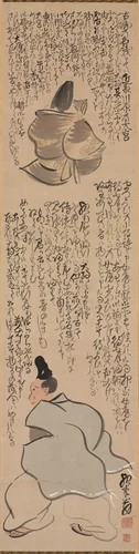 Figures with Calligraphy of a Passage from the "Heike Monogatari" ("The Tales of Heike") by Yosa Buson (与謝蕪村), painting, 1730-1783
