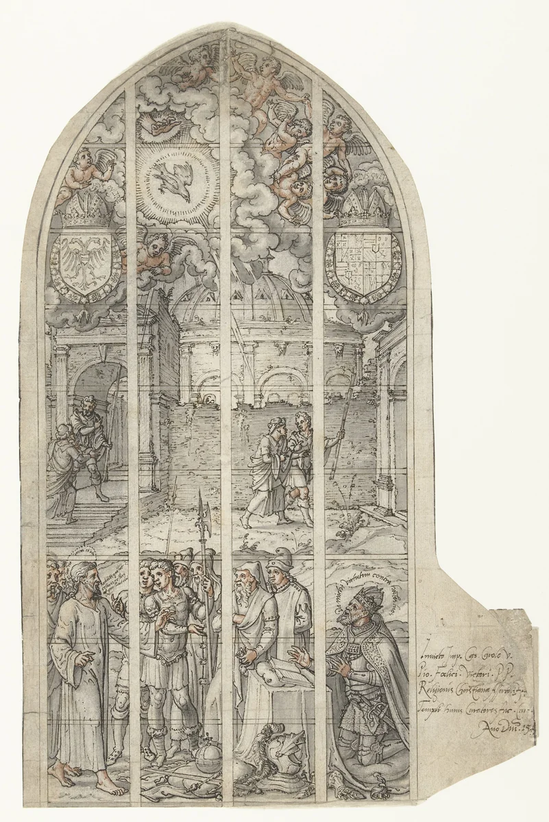 Christus en de cijnspenning, met een portret van Keizer Karel V by Dirck Pietersz. Crabeth, drawing, 1542-1549