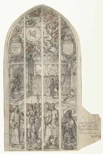 Christus en de cijnspenning, met een portret van Keizer Karel V by Dirck Pietersz. Crabeth, drawing, 1542-1549
