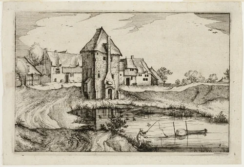 The Pond, plate nine after Pictures of Farms, Country Houses and Rustic Villages (Praediorum villarum et rusticarum casularum icones) by Claes Jansz Visscher, print, 1612