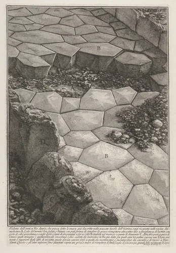 View of the stone pavement of the Appian Way (Veduta dell'antica Via Appia), from "Le Antichità Romane" by Giovanni Battista Piranesi, print, 1756