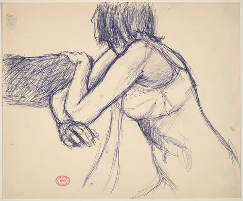 Untitled [model resting her arms on a support] by Richard Diebenkorn, drawing, 1955-1967