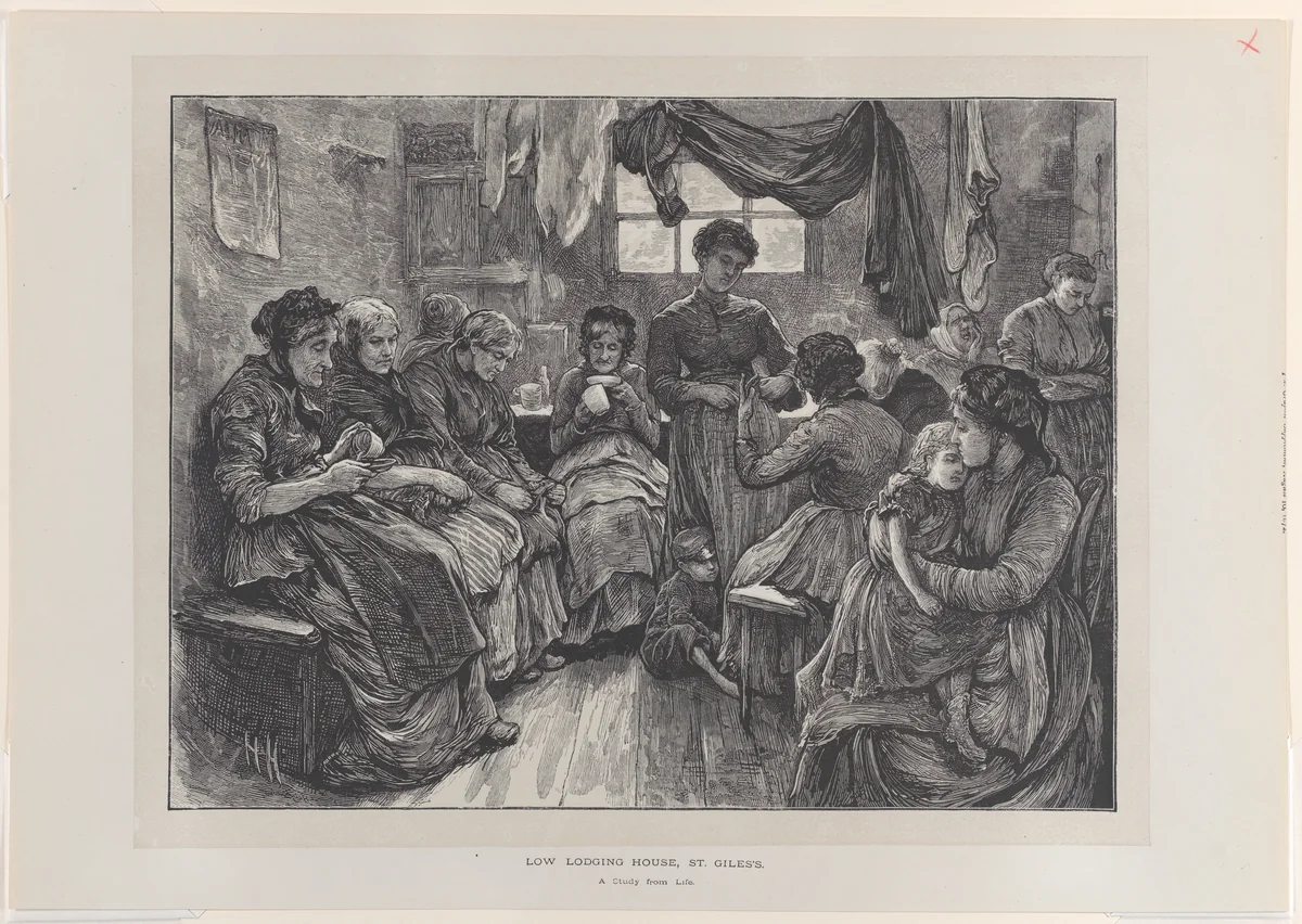Low Lodging House, St. Giles's; A Study from Life, from "The Graphic," vol. 6 by Hubert von Herkomer, print, 1872