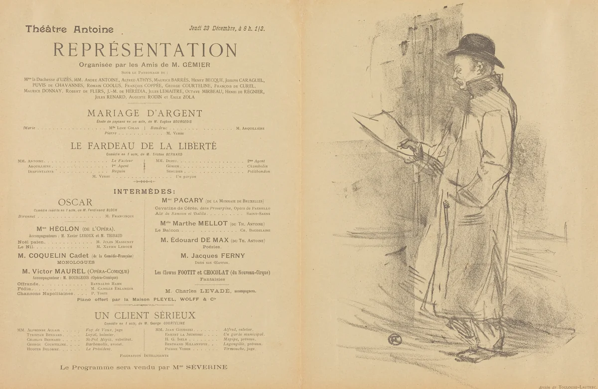 Mariage d'argent; Le Fardeau de la liberté; Un Client sérieux [recto] by Henri de Toulouse-Lautrec, print, 1897