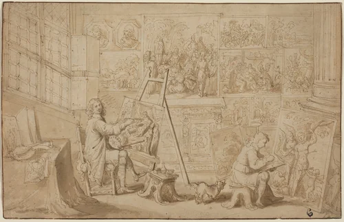 An Artist's Studio [recto] by Frans Francken the Younger, drawing, 1581-1642