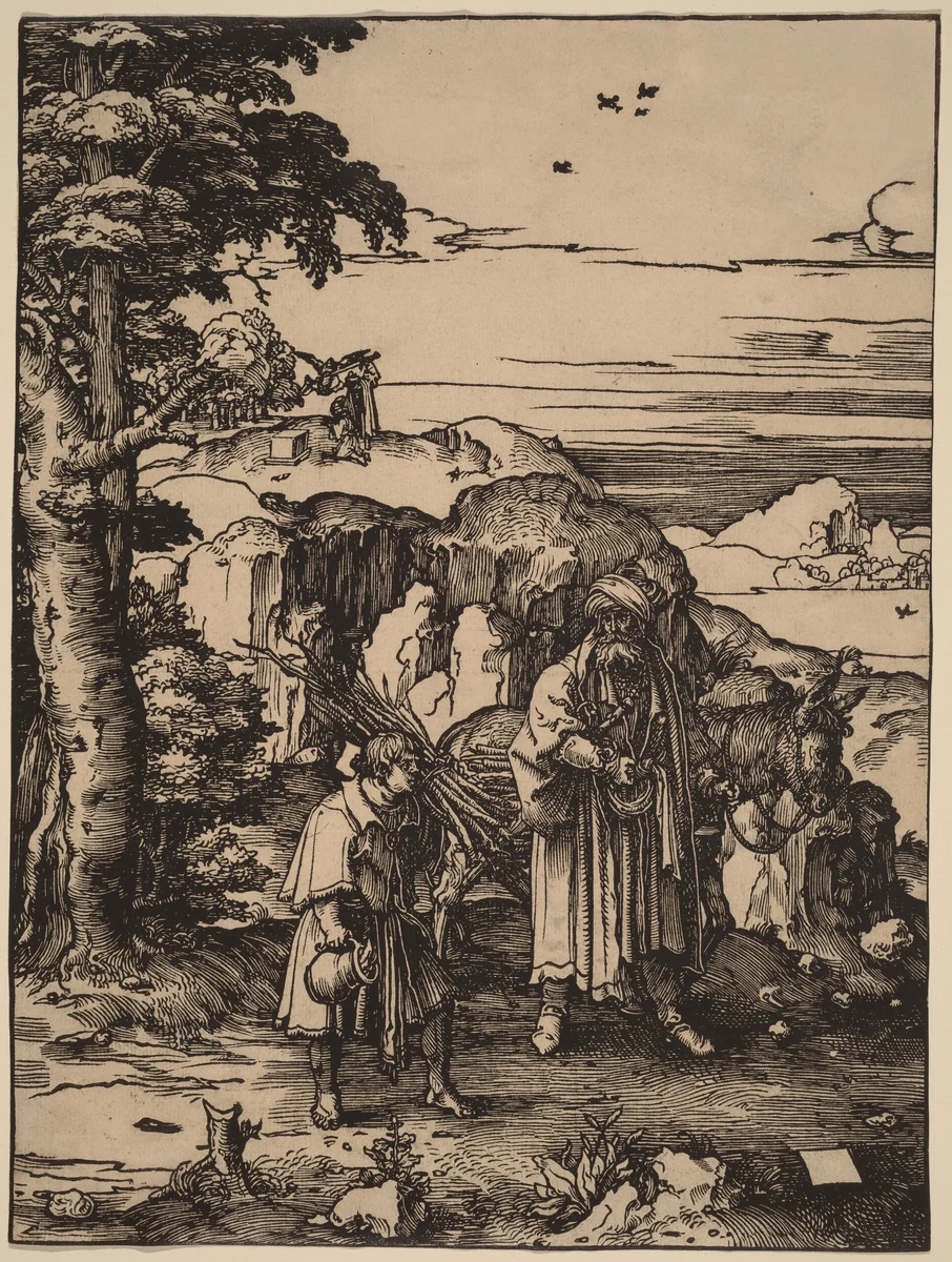 Abraham Going to Sacrifice Isaac by Lucas van Leyden, print, 1517-1519