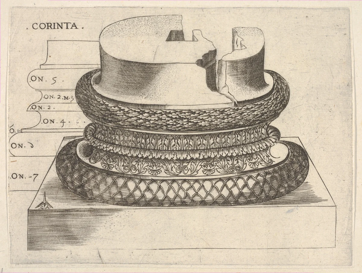 Corinthian Base by Monogrammist G.A. with the Caltrop, print, 1525-1545