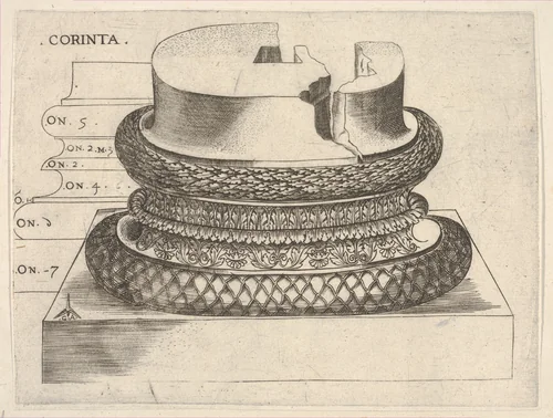 Corinthian Base by Monogrammist G.A. with the Caltrop, print, 1525-1545