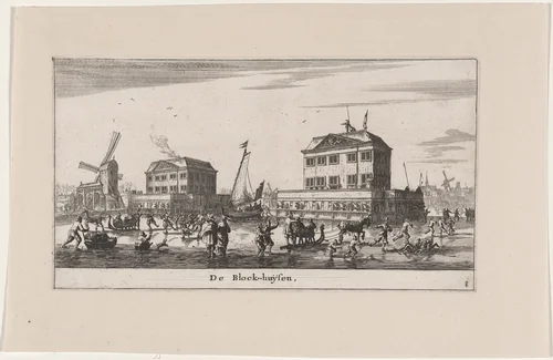 Winter Scene in the Blockhouses in Amsterdam by Reinier Nooms, print, 1647-1657