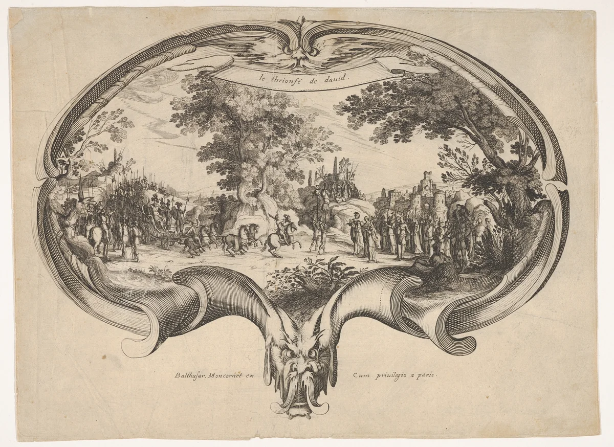 The Triumph of David, from a fan by Jacques Callot by Charles Nicolas Cochin, print, 1688-1754