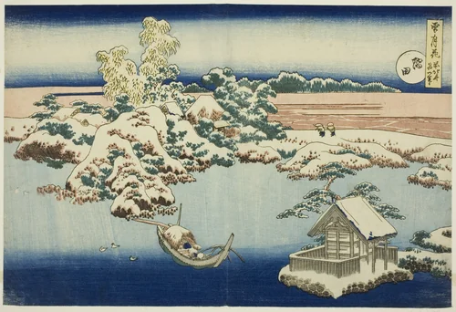 Snow on the Sumida River, from the series, Snow, Moon, and Flowers by Katsushika Hokusai (葛飾 北斎), print, 1834