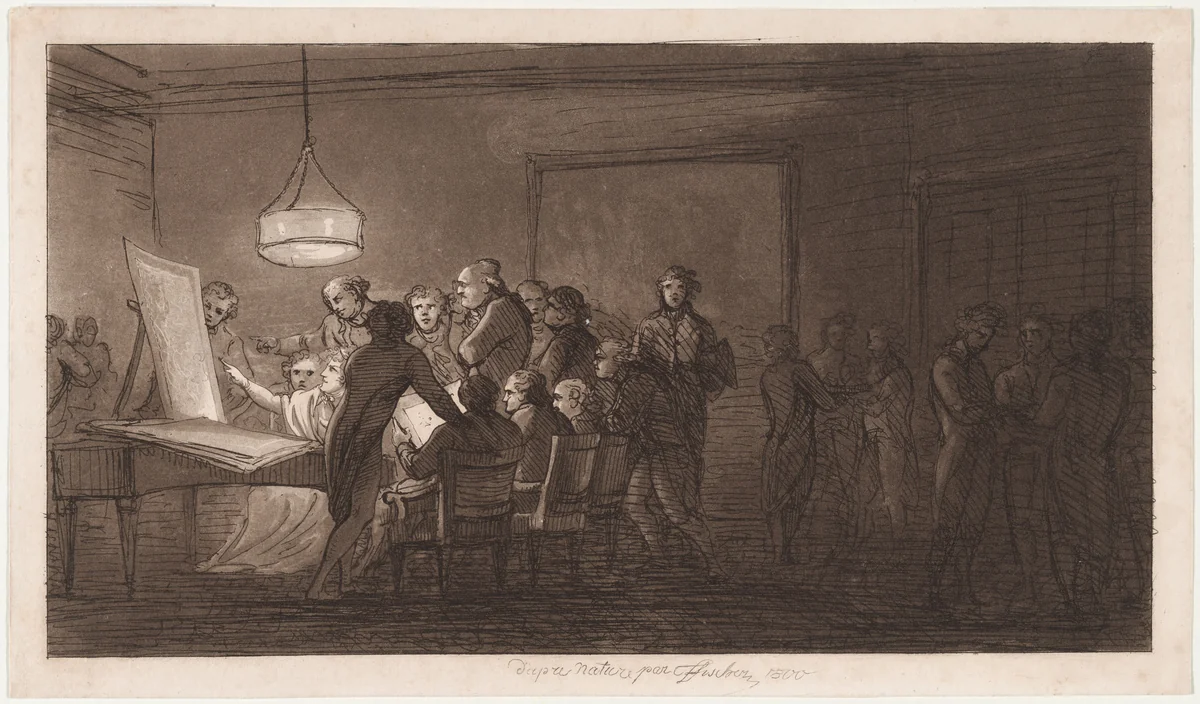 Evening Gathering in the Palais Fries by Joseph Fischer, print, 1800